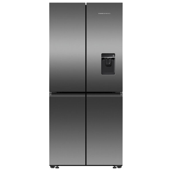 Fisher & Paykel 498L Quad Door Refrigerator Freezer with Ice and Water Black Stainless Steel